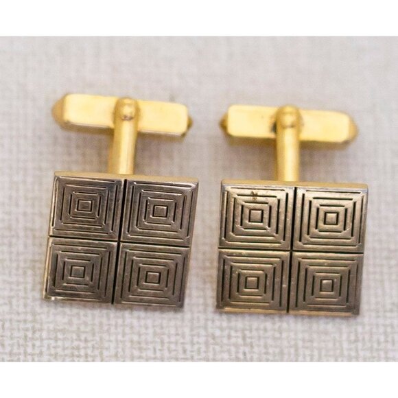 Vintage Gold Tone Geometric Egyptian Cuff Links by Swank - K1 - Picture 2 of 3